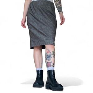 Real Clothes Saks Fifth Wool Blend Leather Trim Grey Pencil Skirt